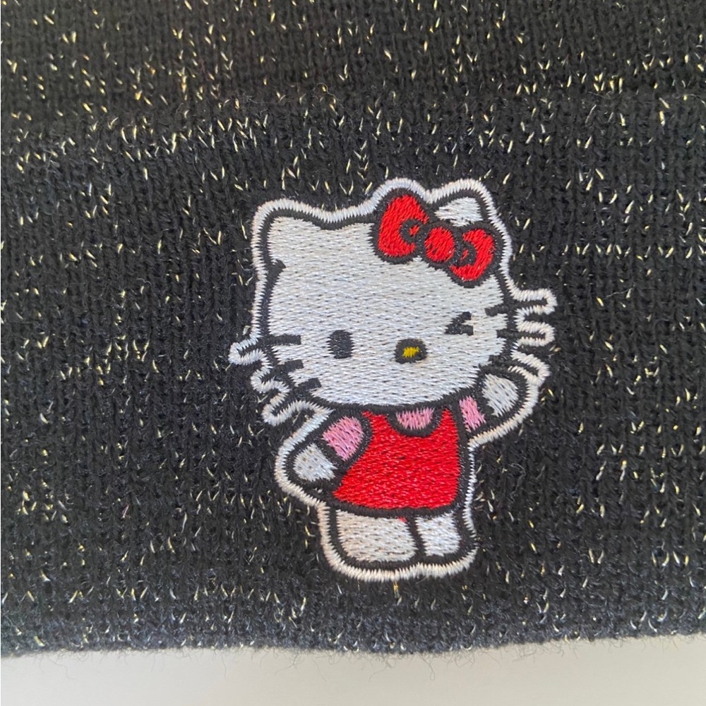 Sanrio Hello Kitty Beanie Hat Cap New NWT Black Embroidered 2023 Gold - Picture 2 of 5
